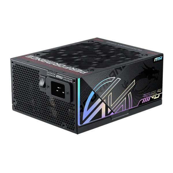 FUENTE DE PODER MSI MPG AI1600TS PCIE5 1600W 80 PLUS TITANIUM MODULAR ATX 306-7ZPUA12-CE0 NEGRO showing side view
