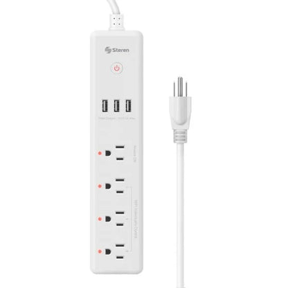 Tira Multicontactos Wi-Fi Steren De 4 Salidas Horizontales Y Triple Cargador Usb