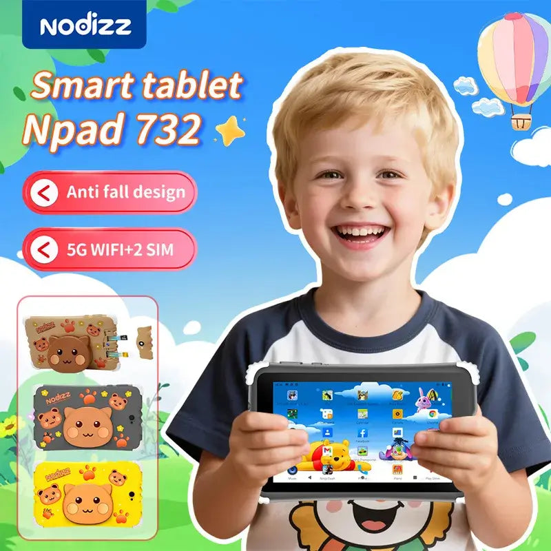 Tablet para niños Nodizz Npad732 con diseño anti caídas y conectividad 5G Wifi para entretenimiento.
