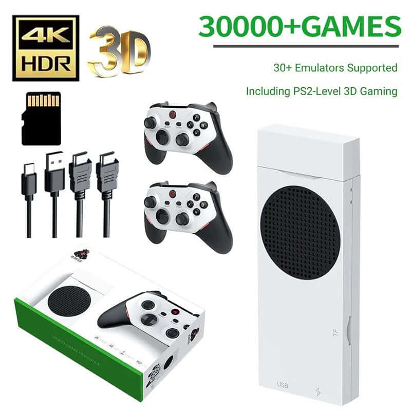 Consola retro Game Stick M88 con más de 30,000 juegos, soporte para 3D y 4K, incluye controladores.
