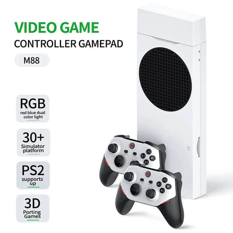 Consola retro Game Stick M88 con controladores, RGB y soporte para juegos en 3D.