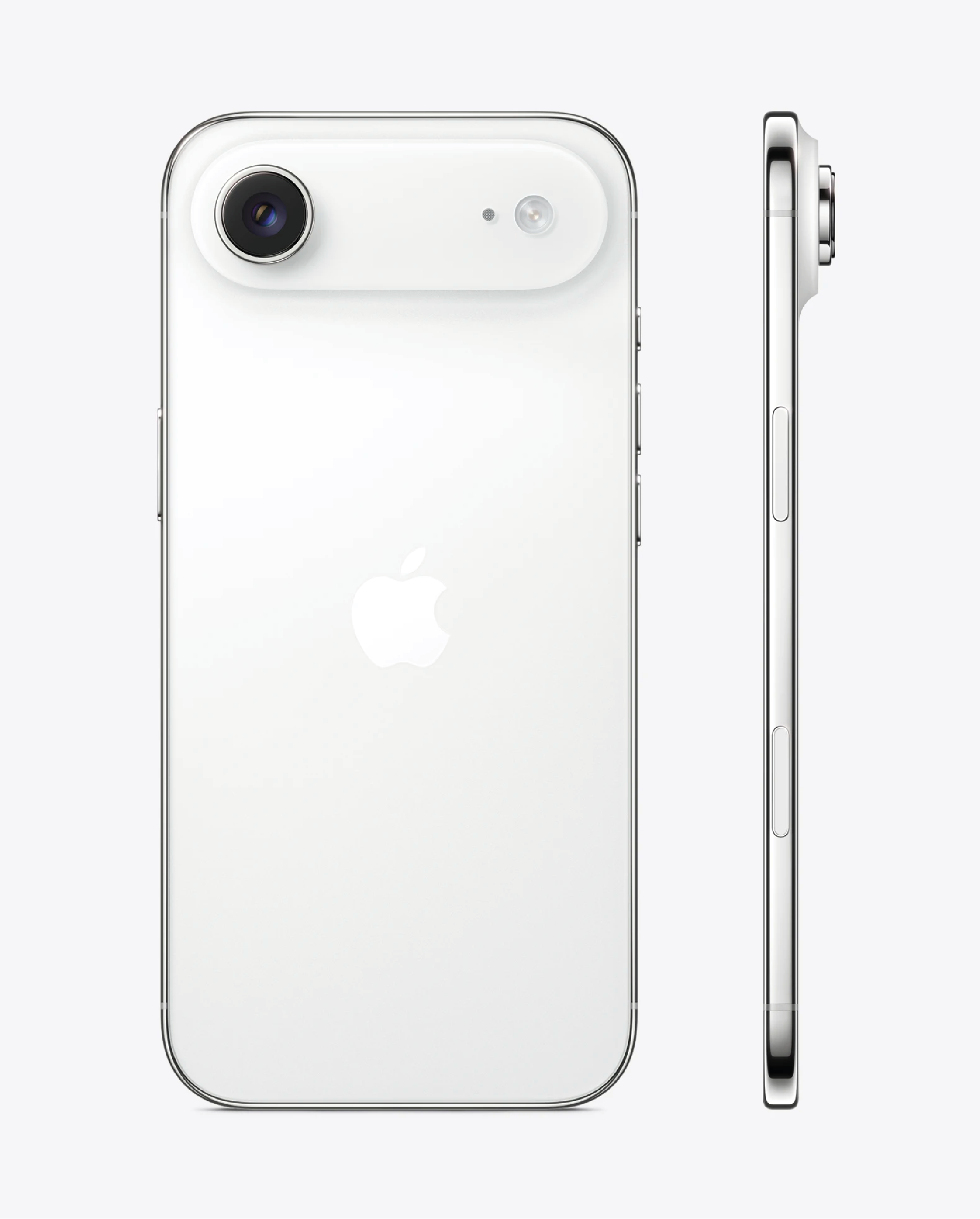 Nuevo iPhone Air Apple por encargo - vista trasera y perfil en Cloud White, acabado titanio-pulido, cámara 48MP y diseño ultradelgado