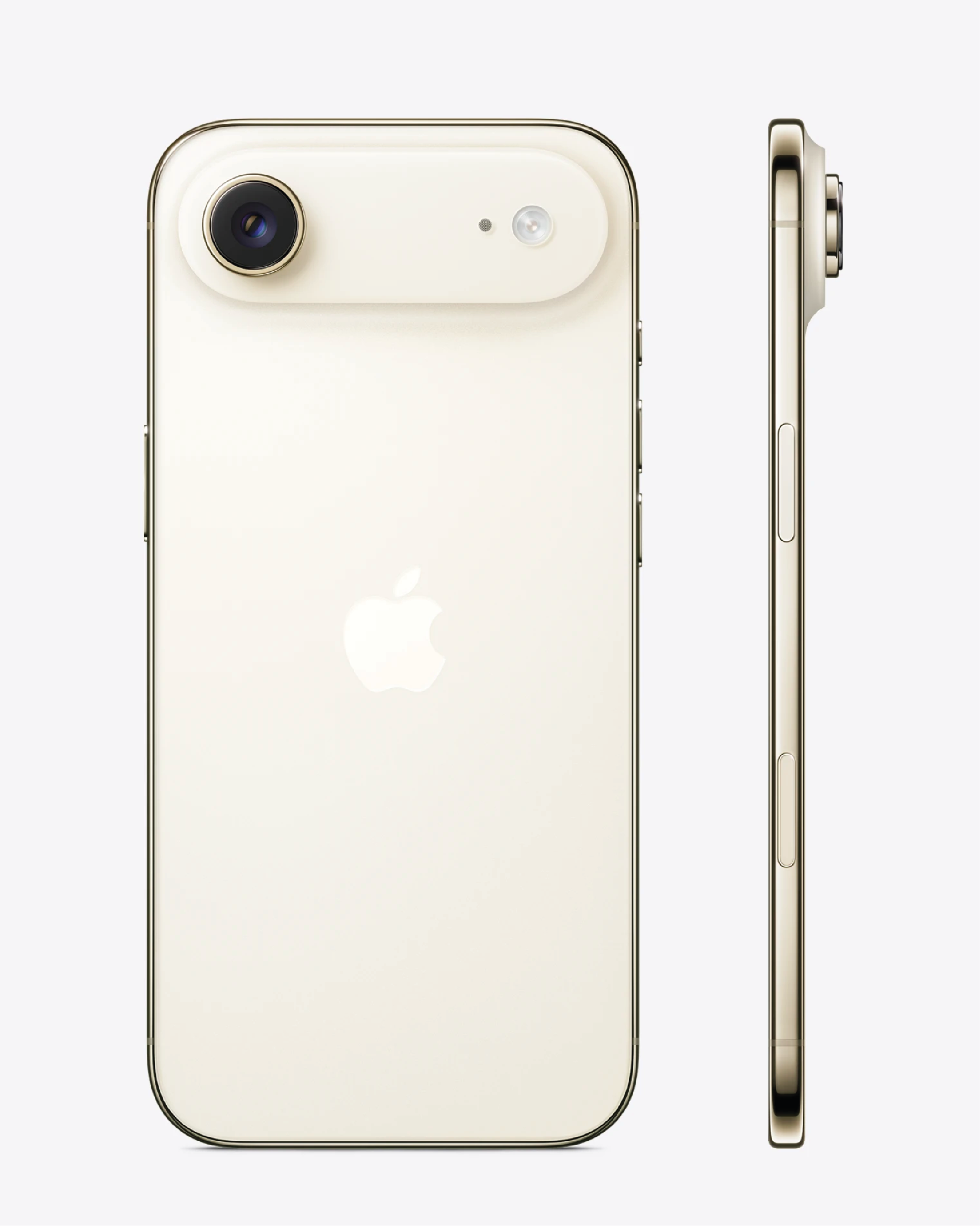 Nuevo iPhone Air Apple por encargo - vista trasera y perfil en acabado Light Gold, titanio-pulido, cámara 48MP, 256GB/512GB/1TB