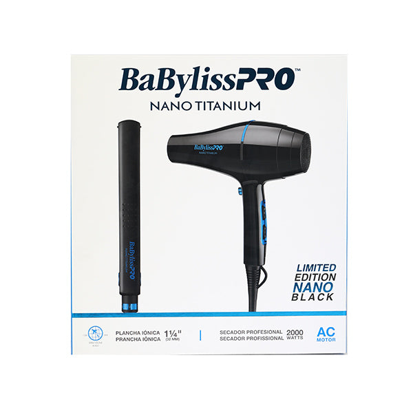 PACK LIMITED EDITION NANO BLACK Babyliss Pro - Pack plancha iónica y blower 2000W edición limitada Nano Black
