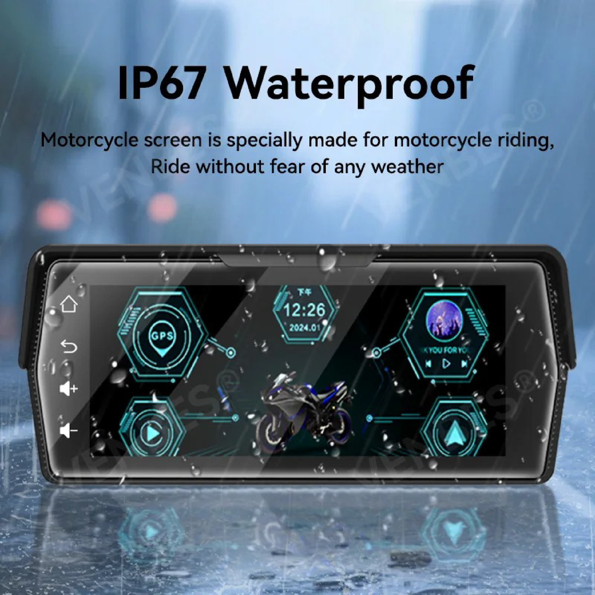 Pantalla para motocicleta con Carplay y Android Auto 6.86 IP67 resistente al agua y compatible con GPS.