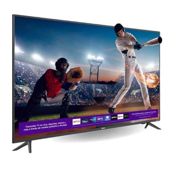 Pantalla RCA 50" UHD 4K con Roku TV, ideal para ver deportes y películas en alta definición.