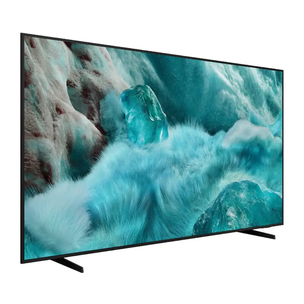 Pantalla Samsung 50 QLED 4K mostrando imagen vibrante de agua y cristal, ideal para películas y juegos