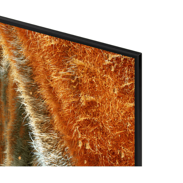 Pantalla Samsung QN70F 75 pulgadas Neo QLED 4K con borde en color negro y textura de pantalla vibrante.