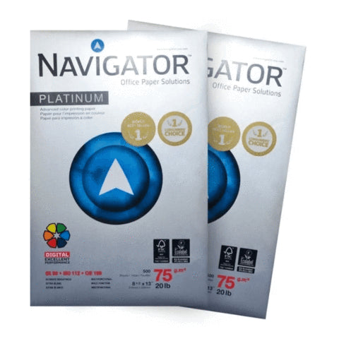PAPEL BOND NAVIGATOR PLATINUM OFICIO 8 1/2 X 13 75 G/M² 500 HOJAS CAJA 10 RESMAS NPT0750159