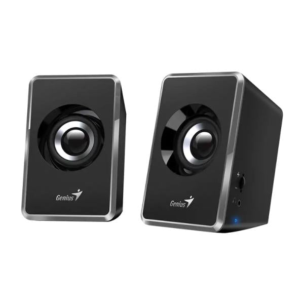 PARLANTE GENIUS SPU125 3W CABLEADO USB-A  / 3.5M M31730042400 - par de parlantes compactos negros con cable USB-A y conector 3.5mm