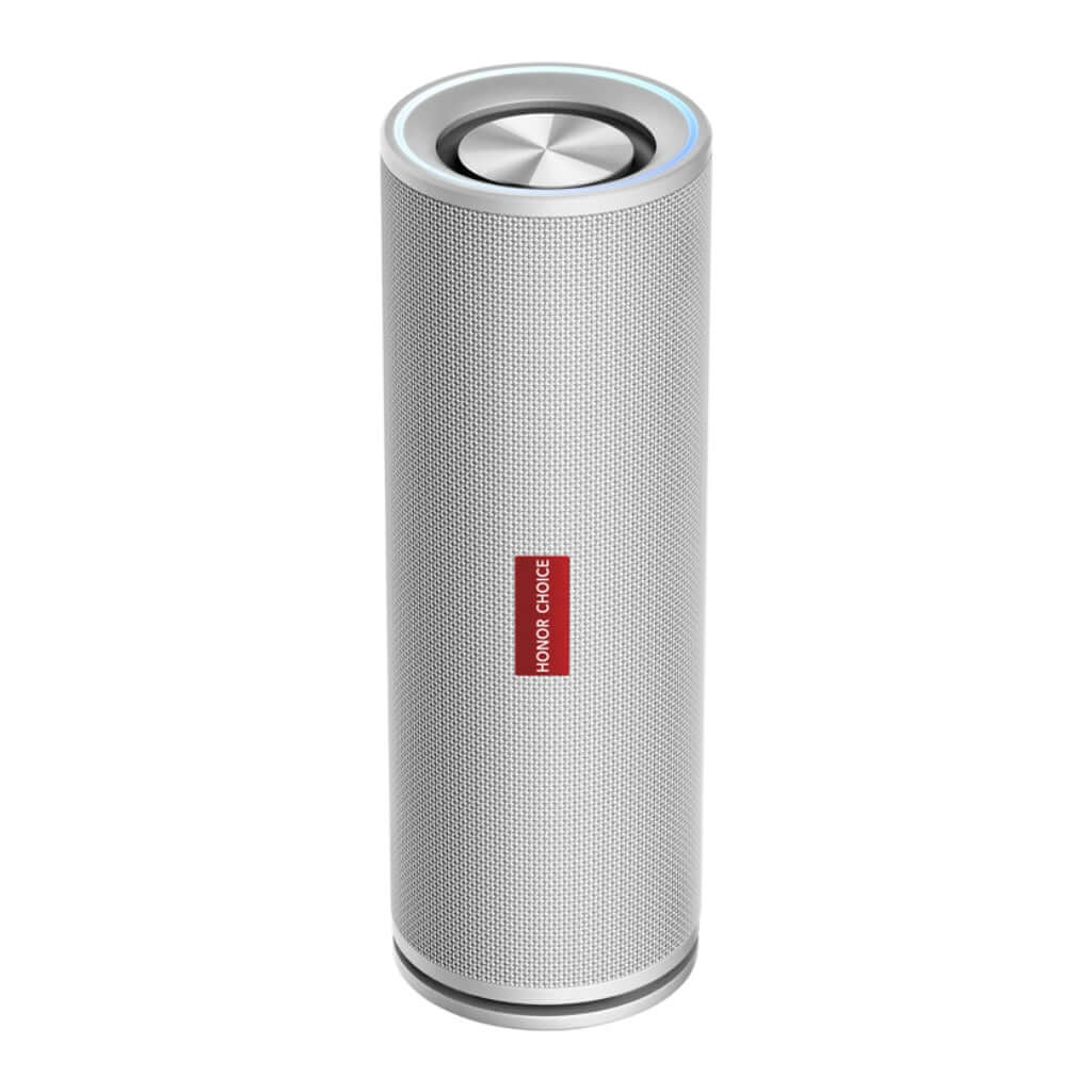 Parlante bluetooth portátil Honor Pro en color plateado, ideal para audio de alta fidelidad y fácil de transportar.