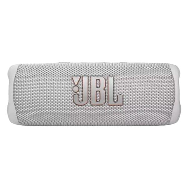 PARLANTE JBL FLIP 6 30W BLUETOOTH A PRUEBA DE AGUA JBLFLIP6WHTAM - parlante Bluetooth blanco con logo JBL y rejilla texturizada