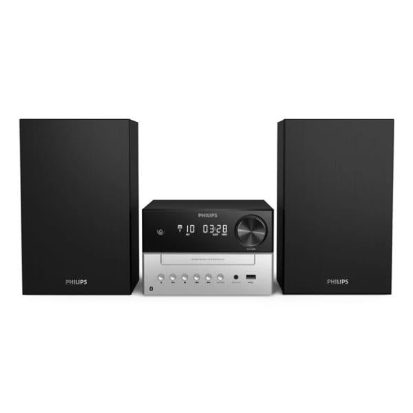 PARLANTE PHILIPS TAM3205/37 18W BLUETOOTH compacto con reproductor y dos altavoces negros, ideal para hogar y oficina