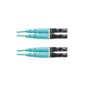 Cable patch cord fibra óptica duplex LC 2m en color aqua, ideal para conexiones de red de alta velocidad.