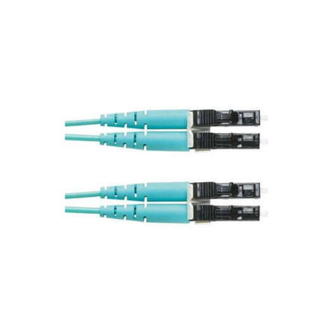 Cable patch cord fibra óptica duplex LC 2m en color aqua, ideal para conexiones de red de alta velocidad.