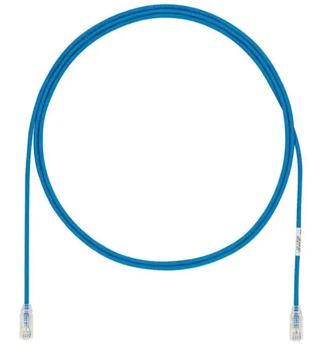 Cordón de parcheo CAT6A UTP 28AWG 7FT azul para conexiones Ethernet de alta velocidad.