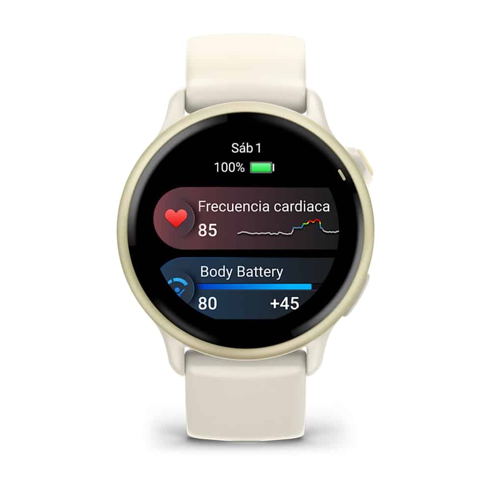 Reloj Inteligente Garminvivo active 6 dorado con pantalla de frecuencia cardíaca 85 y Body Battery 80, correa beige