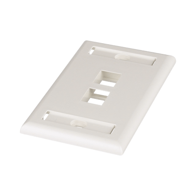 Placa frontal 2 puertos blanca, elemento útil para instalaciones eléctricas elegantes y funcionales.
