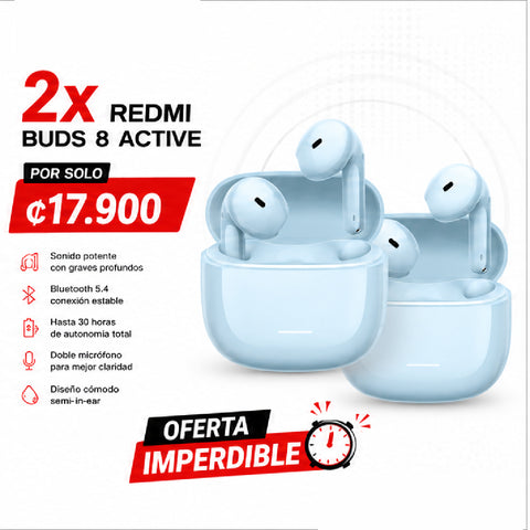 Promoción Redmi Buds 8 active celeste: auriculares Bluetooth 5.4, 30 horas de autonomía, doble micrófono, oferta imperdible