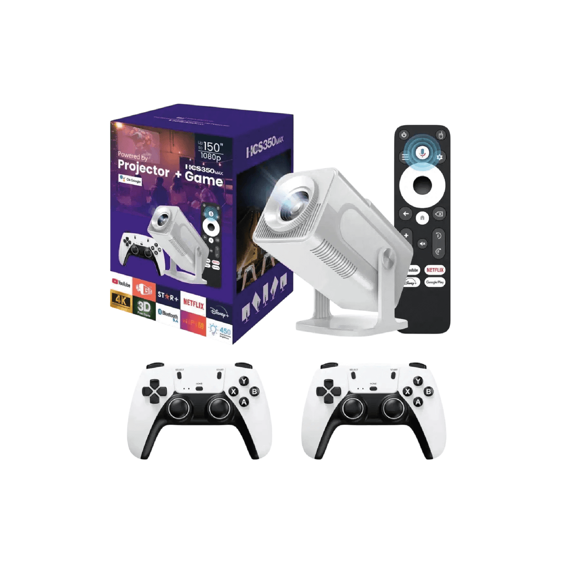 Proyector Salange HCS350 MAX liquidación con 2 controles y caja, ideal para cine en casa.