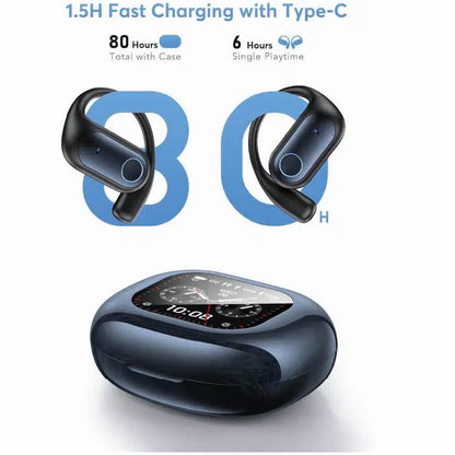 Audífonos bluetooth color azul y pantalla indicadora liquidación no tiene función de traducción