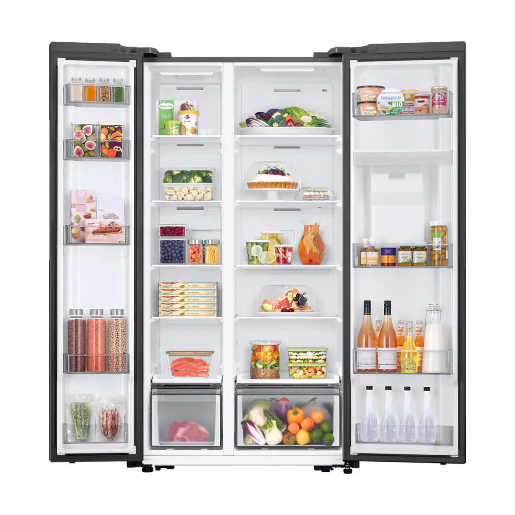 Refrigerador SAMSUNG 20 pies Side by side con dispensador plateada Refrigeradoras Costa Rica