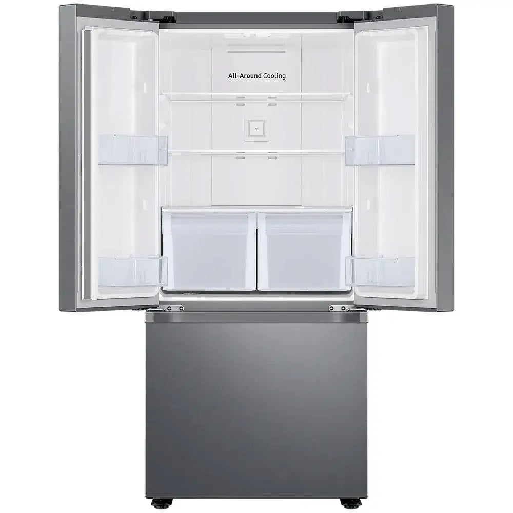 Interior del refrigerador Samsung 22.2 pies tres puertas con congelador inferior y luz LED