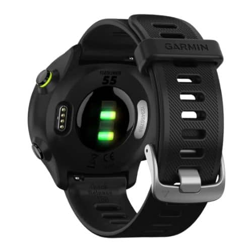 Reloj Garmin Forerunner 55, Gps, Black - vista trasera sensor de pulso y correa negra