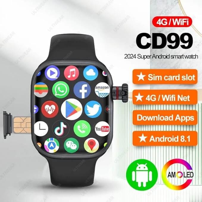 Reloj inteligente con Chip AMOLED 4G LTE de 2,29 pulgadas con 180 ° Cámara giratoria GPS WiFi Ranura para tarjeta SIM Costa Rica