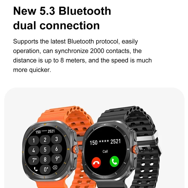 Reloj Inteligente Dt Ultra De 47Mm, Memoria De 32Gb, Música Local, Bluetooth, Llamada, Brújula, Menú 3D, Carga Inalámbrica, Serie 7 - imagen de dos relojes con conexión Bluetooth 5.3