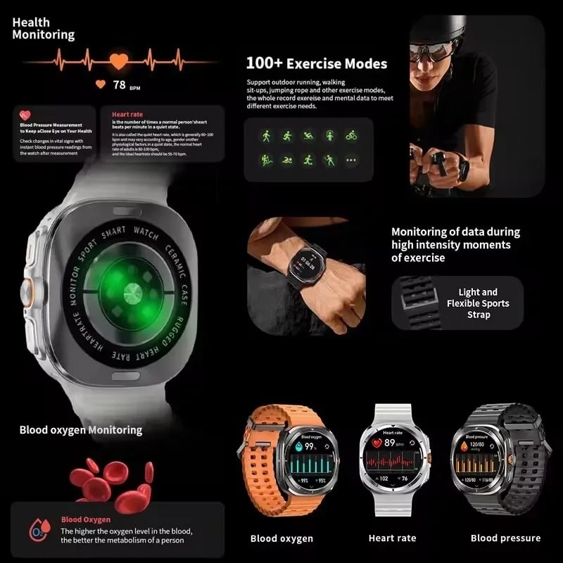 Reloj inteligente DT Ultra 47mm con monitoreo de salud y 100+ modos de ejercicio en pantalla.