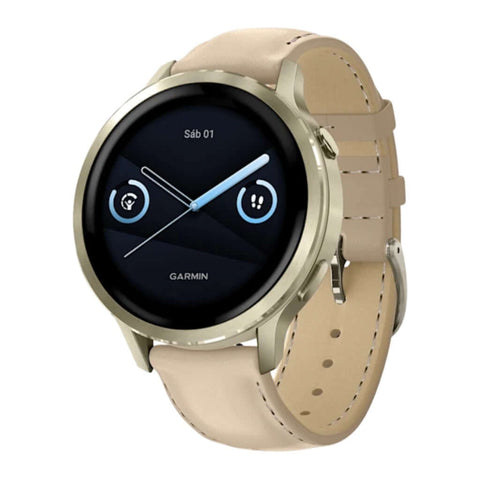 Reloj inteligente Venu® 4, 41 mm, Dorado, correa silicón blanca y cuero beige Costa Rica