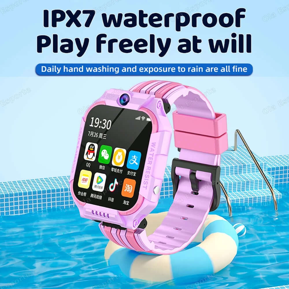 Reloj inteligente 5G para niños, ubicación GPS SOS, tarjeta Sim, llamada, reloj inteligente para niños, cámara, videollamada, reloj impermeable - reloj rosa IPX7 piscina