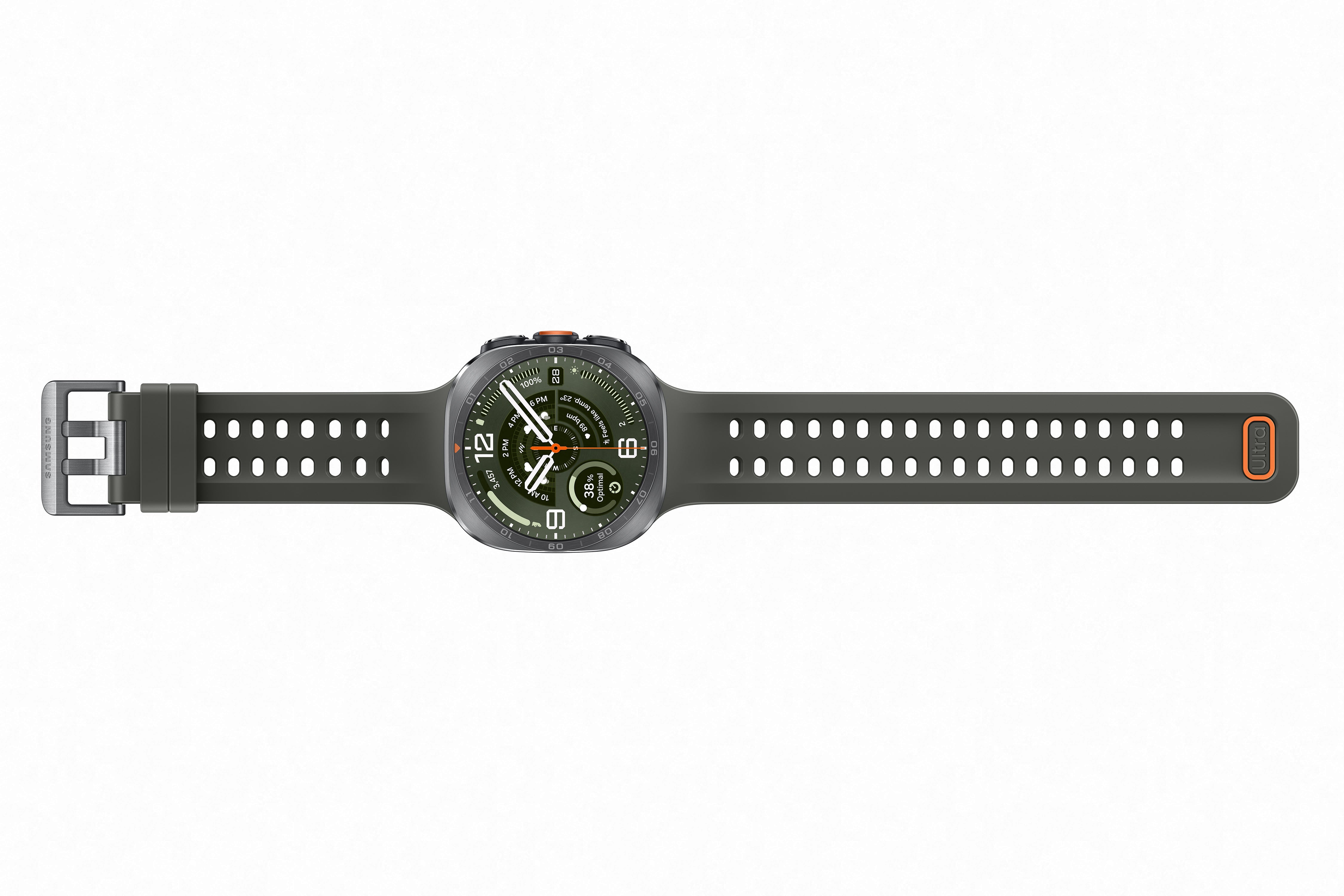 Reloj inteligente Galaxy Watch Ultra 2 Samsung con correa verde y diseño moderno.