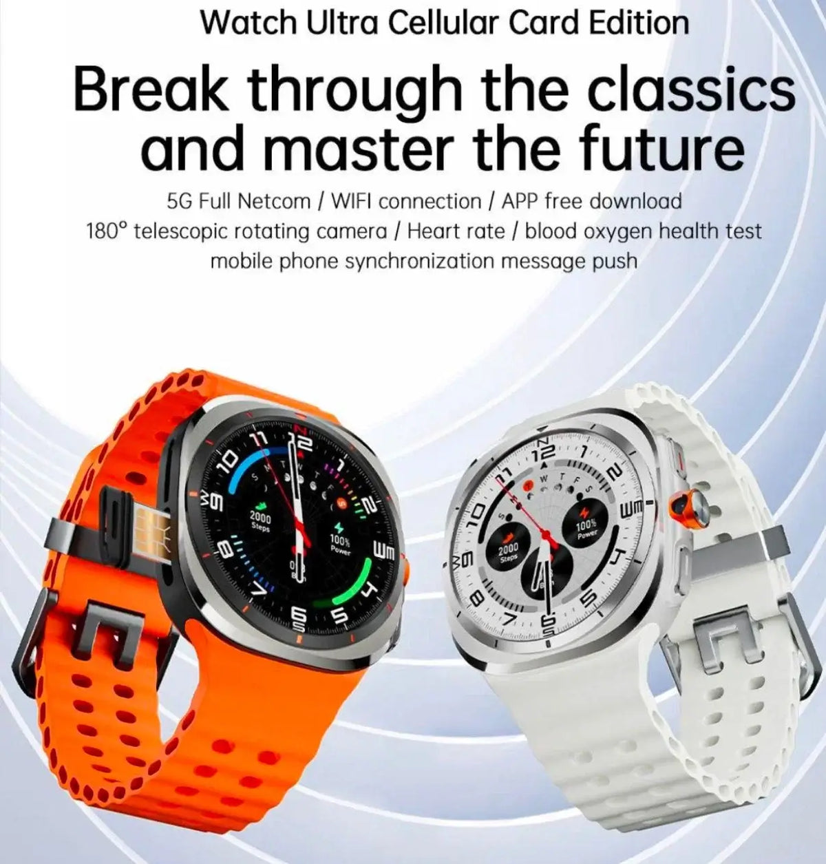 Reloj inteligente U8 Ultra 4G 5G edición celular con cámara rotativa y conexión WiFi.