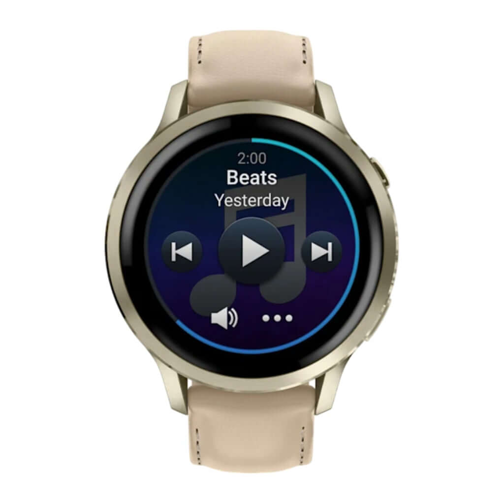 Reloj inteligente Venu® 4, 41 mm, Dorado, correa silicón blanca y cuero beige Costa Rica