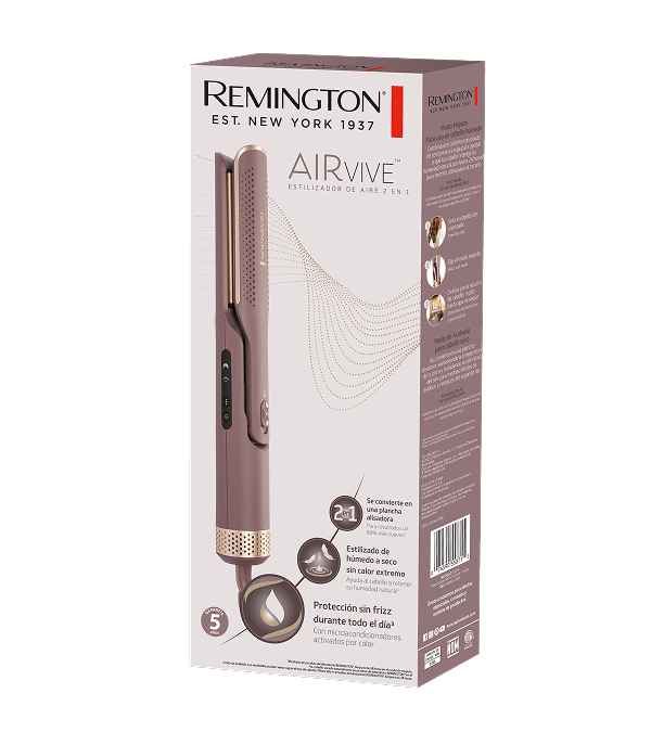 Remington estilizador y plancha 2 en 1 airvive - AS8930-110F, herramienta de belleza para alisar y secar el cabello.