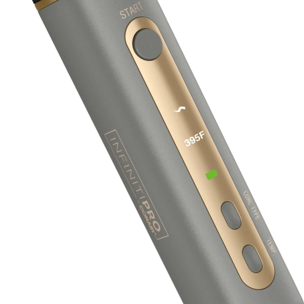 Rizador de Cabello CONAIR Inalámbrico Mini Curl Secret, CR520UAL – detalle panel de control con ajuste 395°F y botones