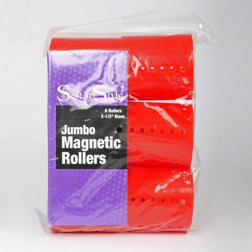 RULO MAGNETICO RED   2 1/2 jumbo magnetic hair rollers pack of 6, red plastic coated 2-1/2" diameter
