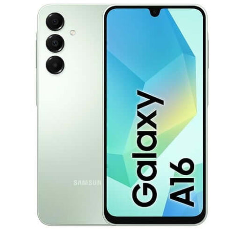 Teléfono Samsung Galaxy A16 6GB 128GB en color Light Green con pantalla vibrante y diseño delgado.
