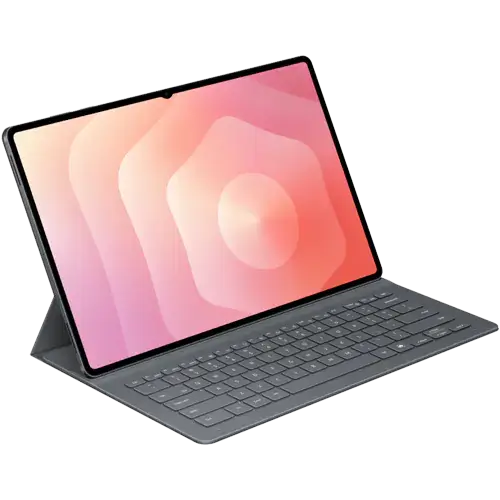 Tablet Samsung Galaxy Tab S11 con teclado gris y pantalla AMOLED 2X.