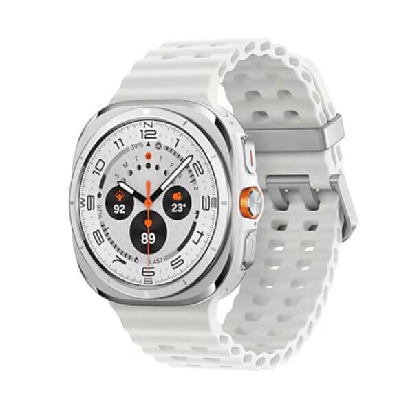 Reloj inteligente Samsung Galaxy Watch Ultra 47mm en color blanco con pantalla brillante y diseño elegante.