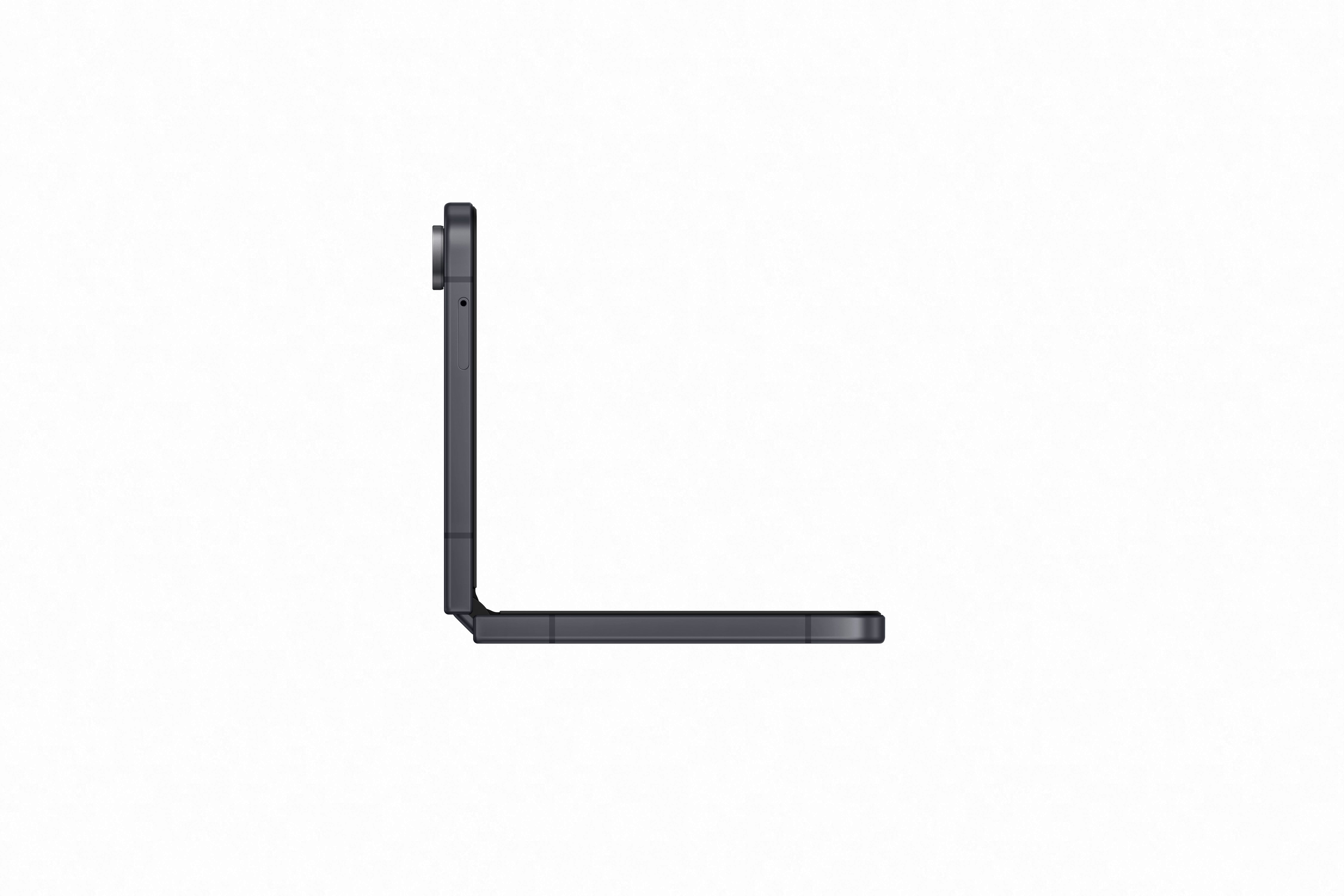 Perfil lateral del Teléfono Celular Samsung Galaxy Z Flip8 plegado en ángulo recto