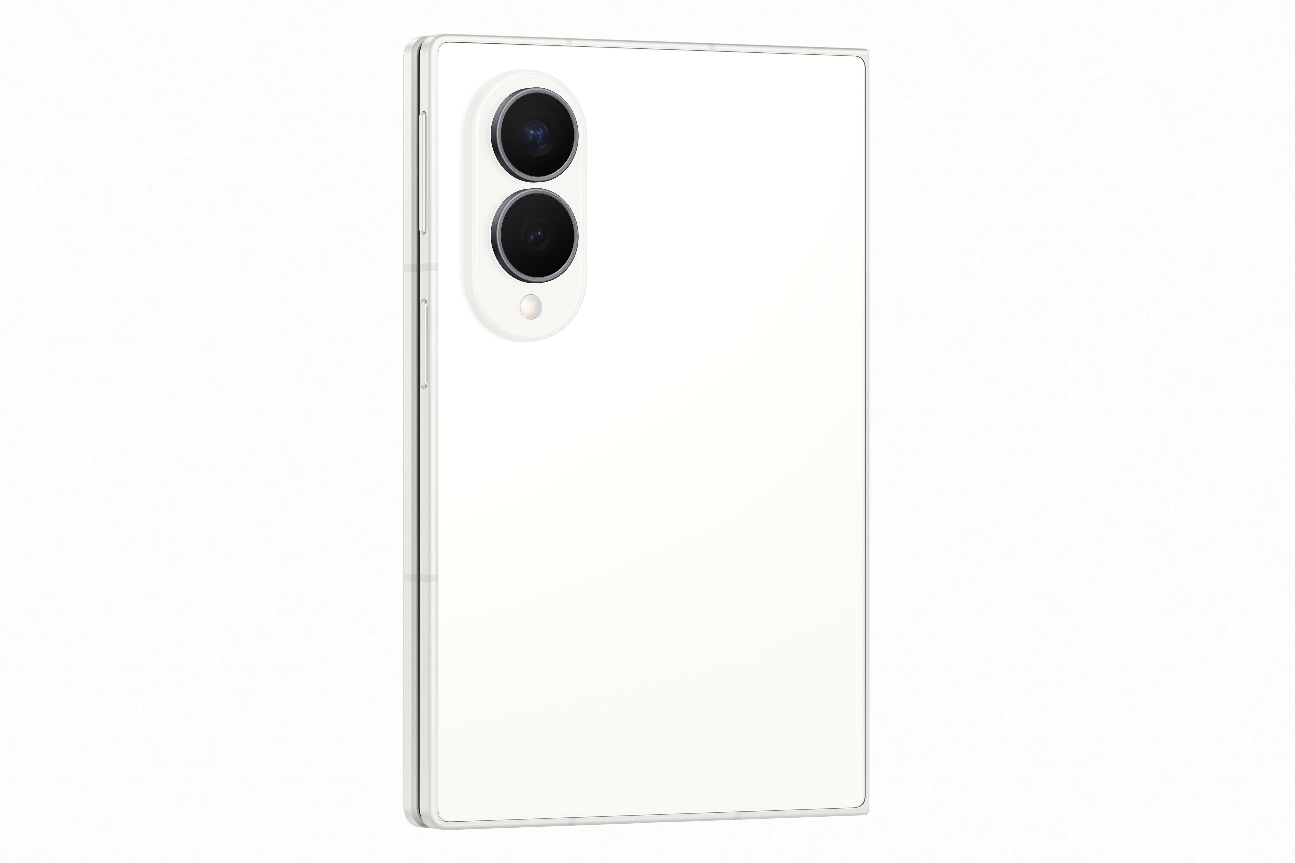 Celular Samsung Galaxy Z Fold8 5G 12GB RAM en color blanco, diseño de smartphone plegable con cámaras duales.