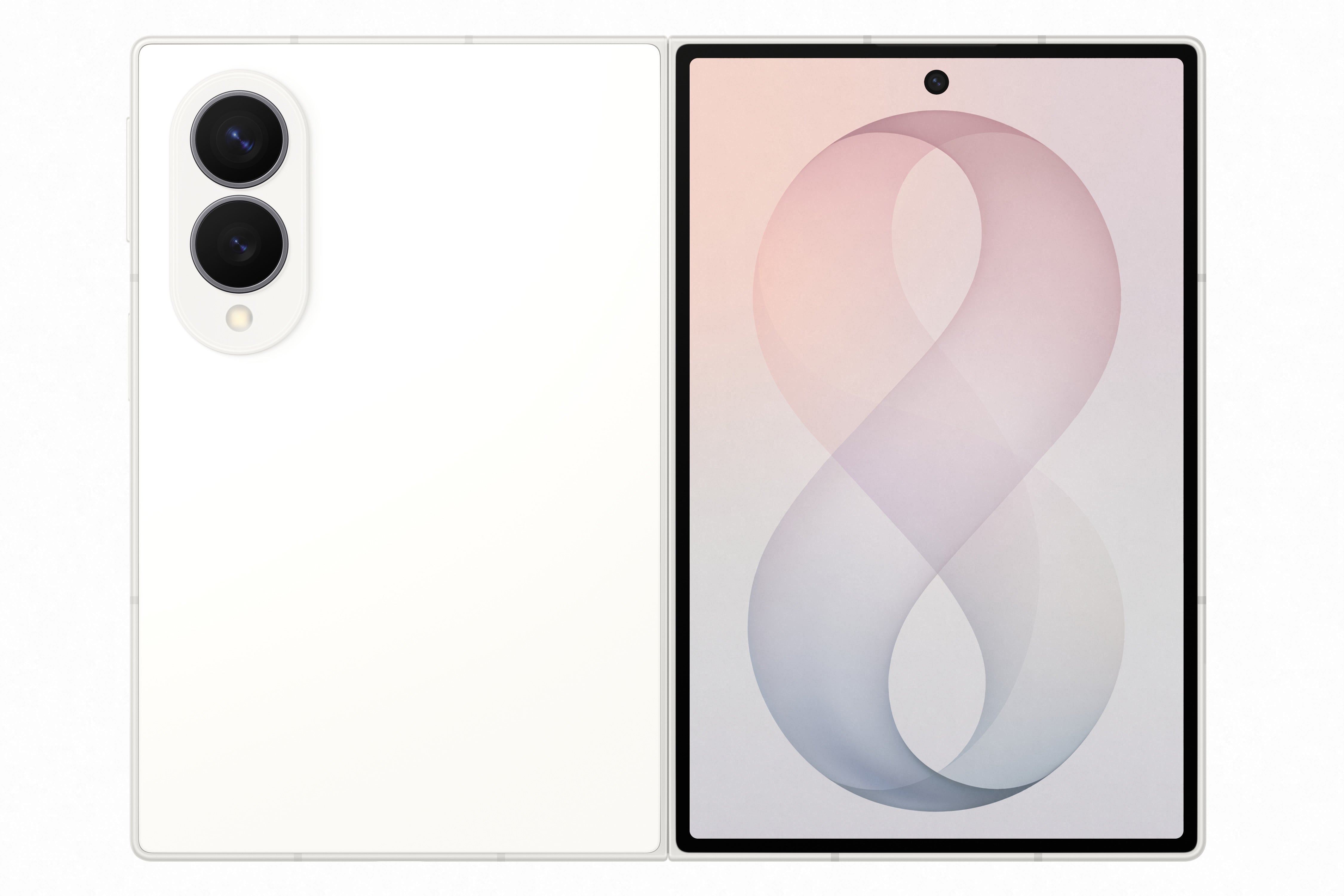 Celular Samsung Galaxy Z Fold8 5G 12GB RAM in crema color, foldable design, showcasing dual camera and screen with number 8 design.