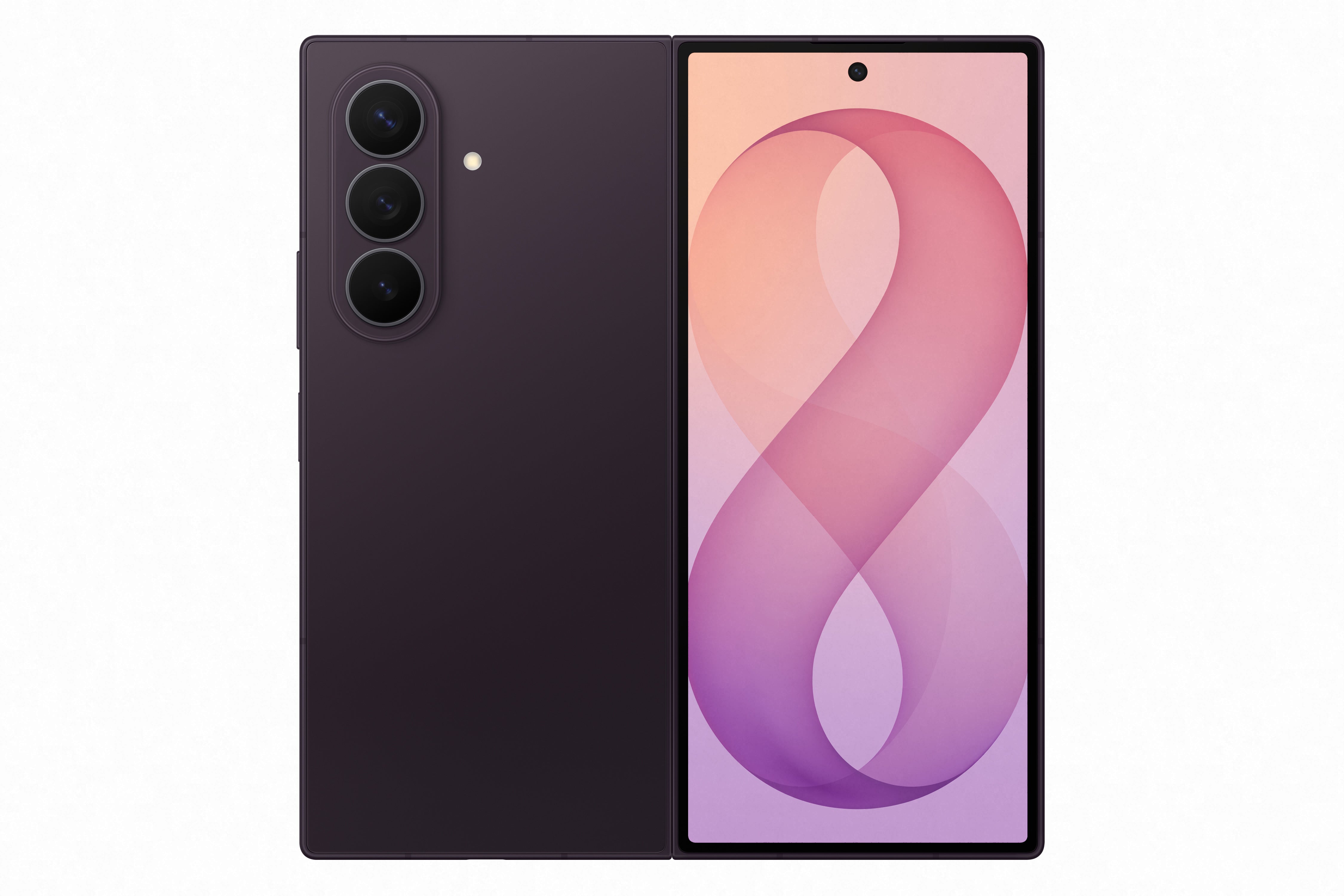 Telefono celular Galaxy Z Fold8 Ultra 5G en color Techno Violet, mostrando diseño plegable y pantalla grande.