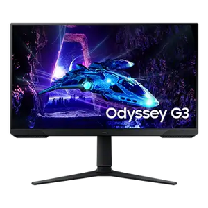 Monitor Samsung Odyssey G3 27" 180Hz con diseño futurista y colores vibrantes.