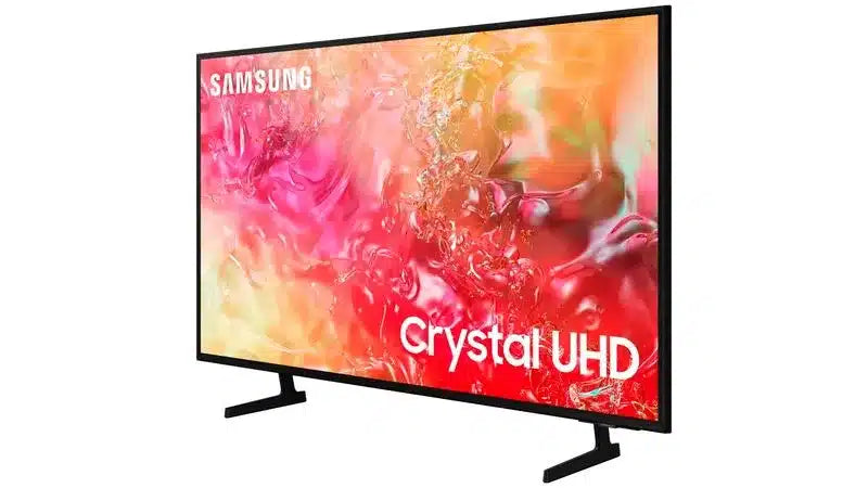 Pantalla Samsung 75" Crystal Uhd 4K Du7000 Smart Tv (2024) frontal con pantalla Crystal UHD colores vivos y soporte de mesa