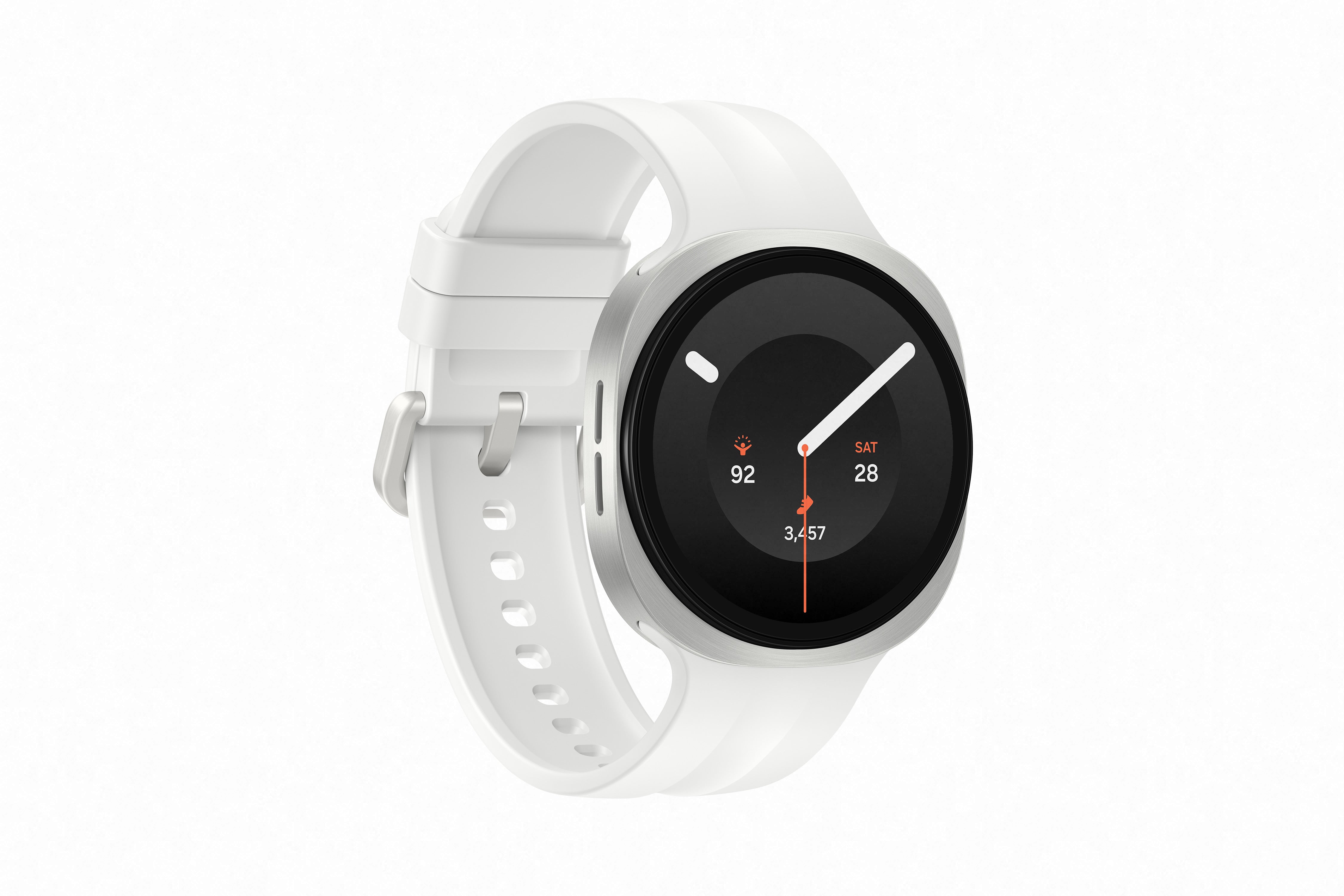Reloj inteligente Galaxy Watch 9 44 mm plateado con correa blanca y pantalla Super AMOLED