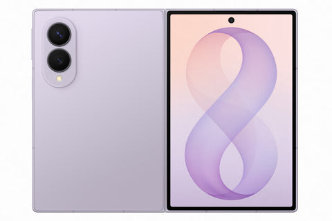 Celular Samsung Galaxy Z Fold8 5G 12GB RAM en lavanda, diseño plegable, pantalla externa con Gorilla Glass Ceramic 2, vista frontal.